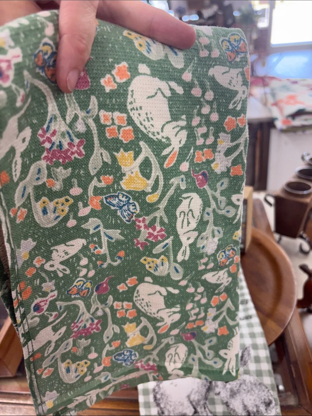 Farm Bunny Check Kitchen Towel - Green